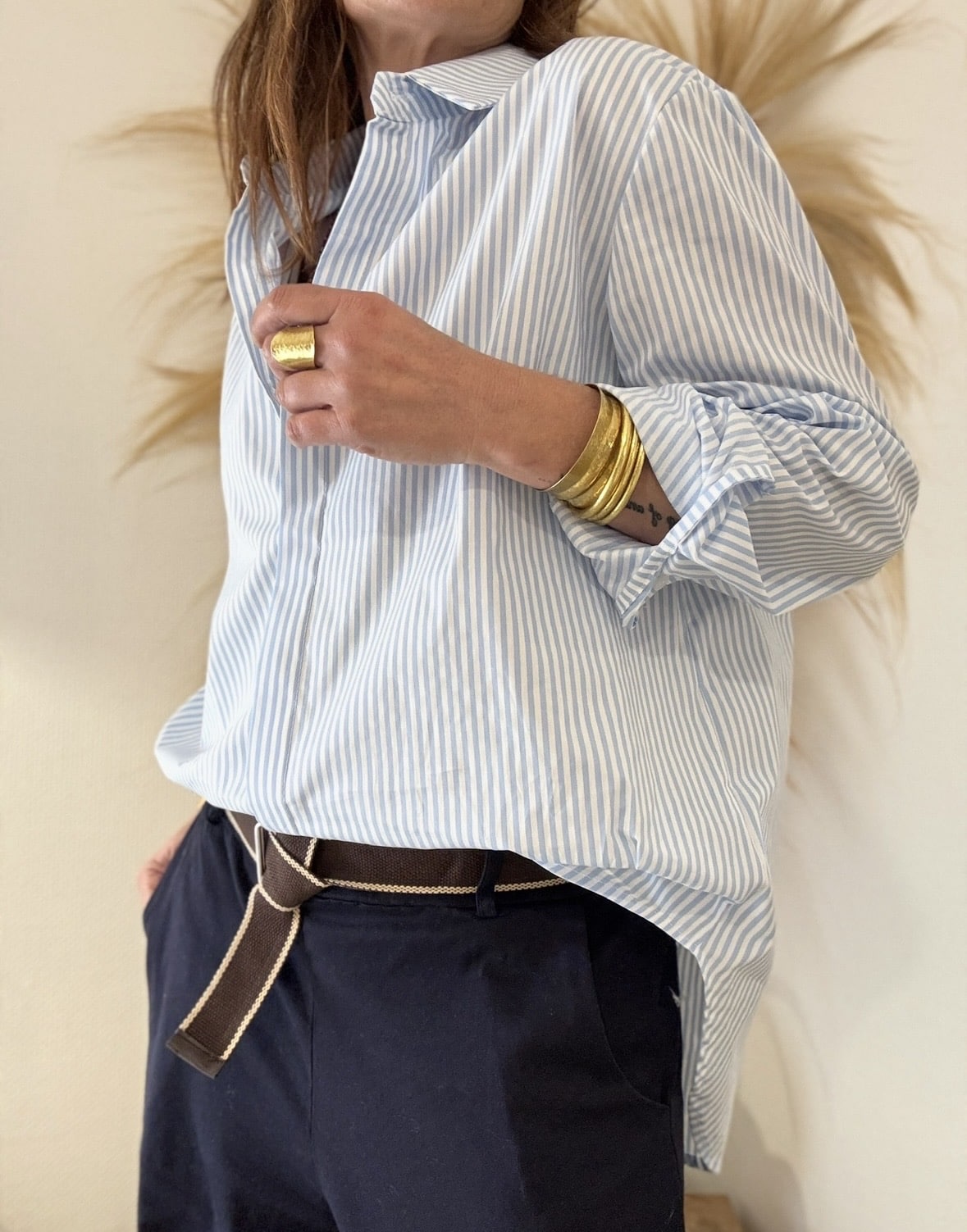 Chemise Lison en coton rayée blanc et bleu – Image 4