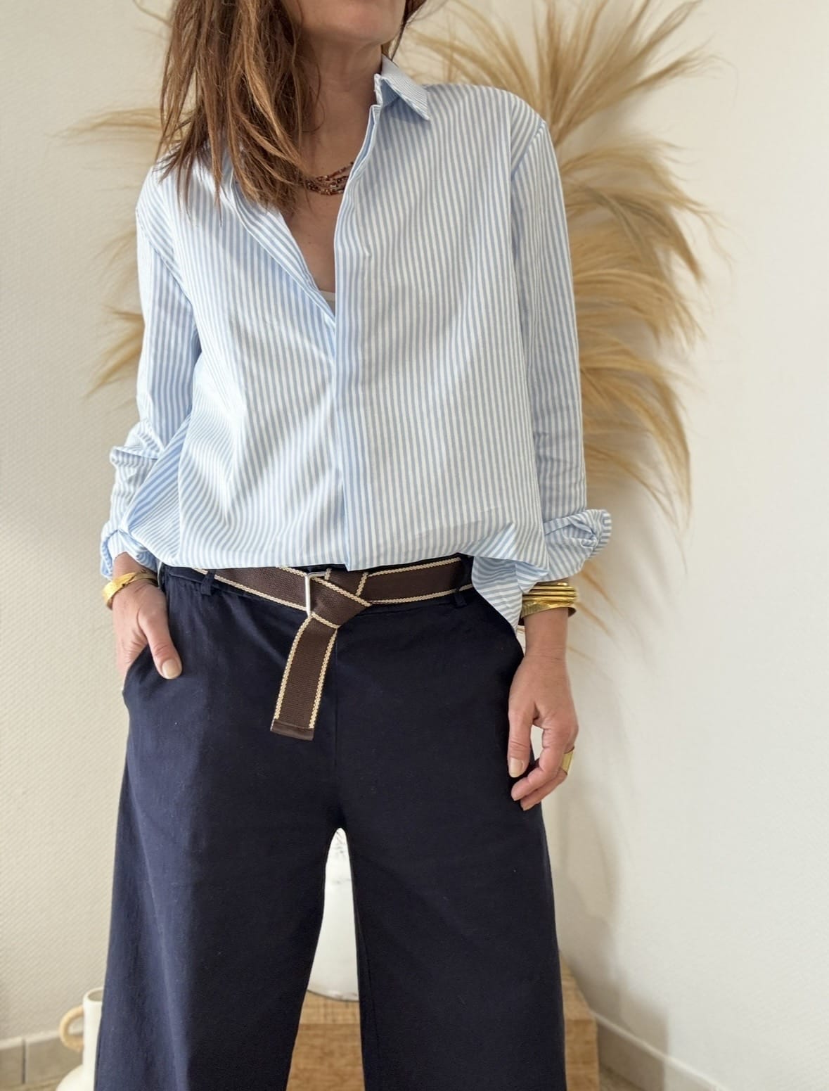 Chemise Lison en coton rayée blanc et bleu – Image 3