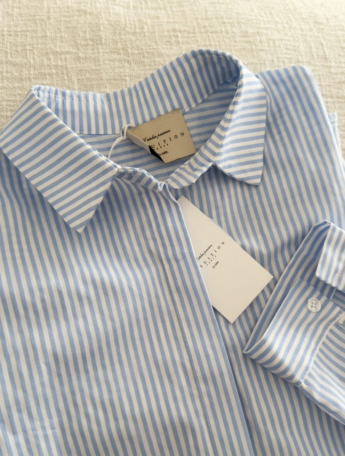 Chemise Lison en coton rayée blanc et bleu – Image 2