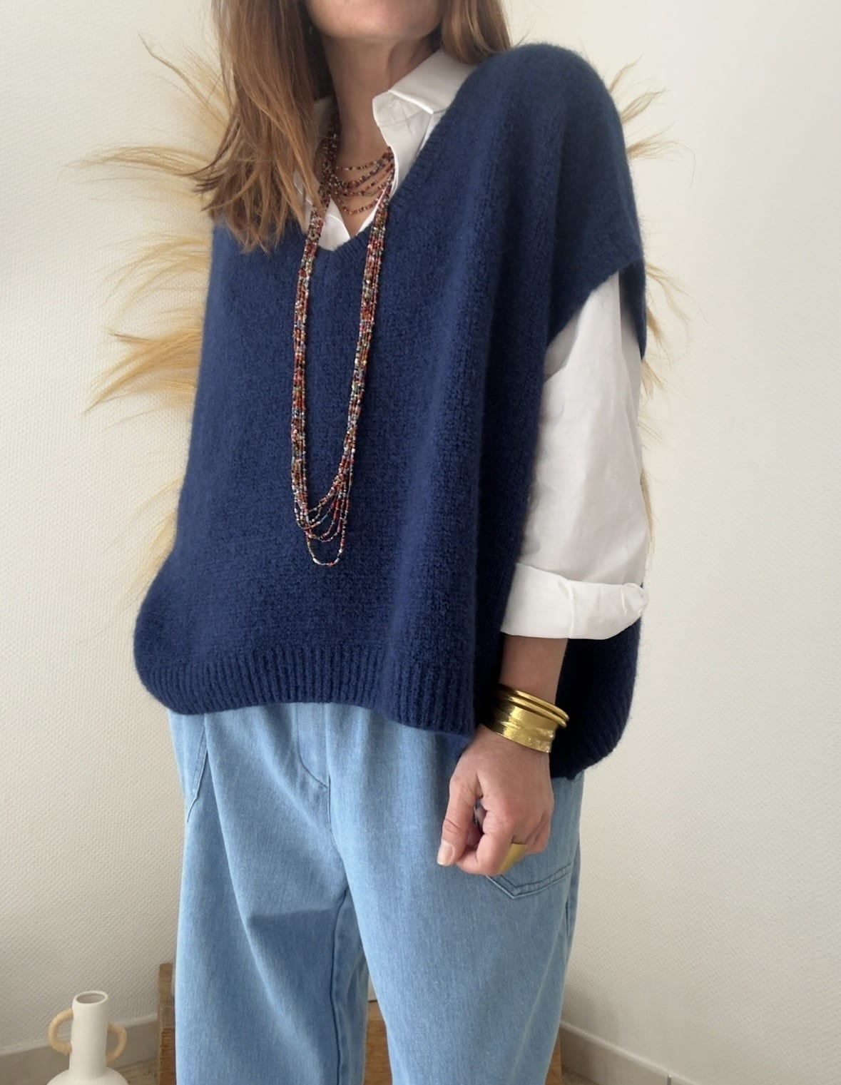 Pull oversize en kid mohair marine Noé – Image 9