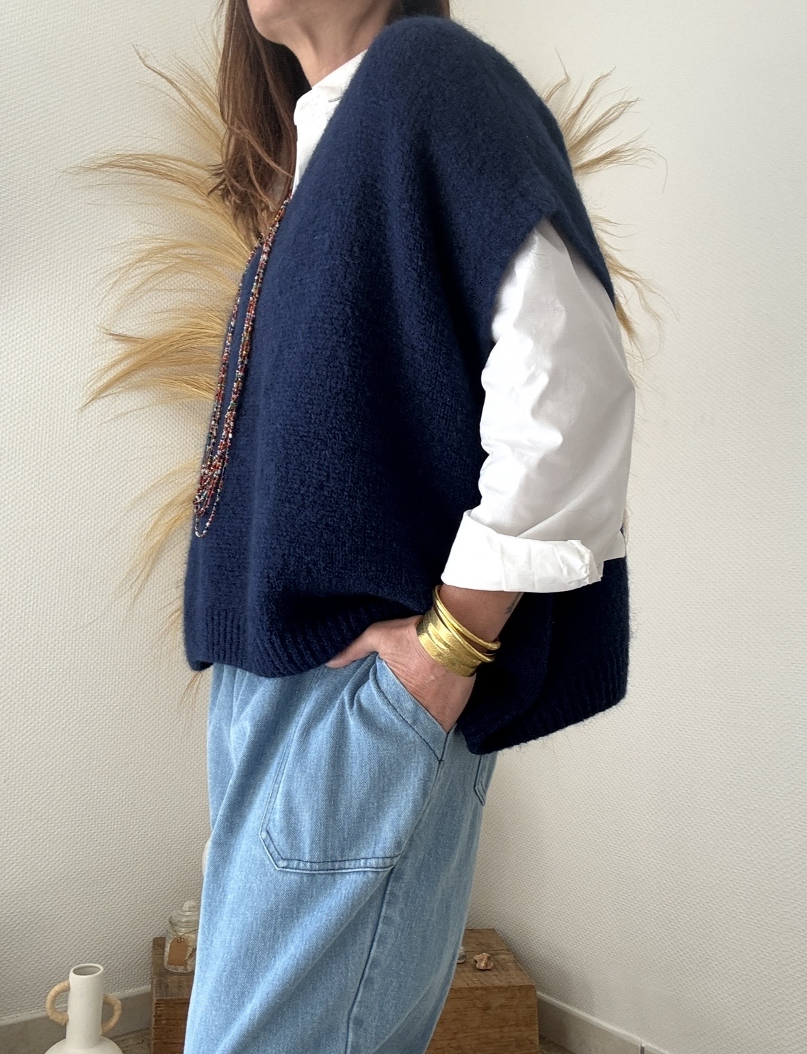 Pull oversize en kid mohair marine Noé – Image 8