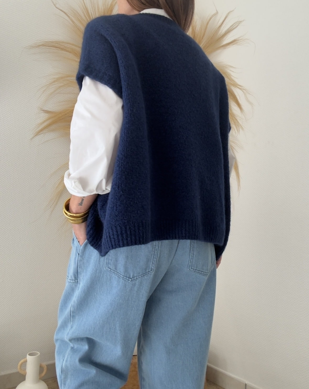 Pull oversize en kid mohair marine Noé – Image 7