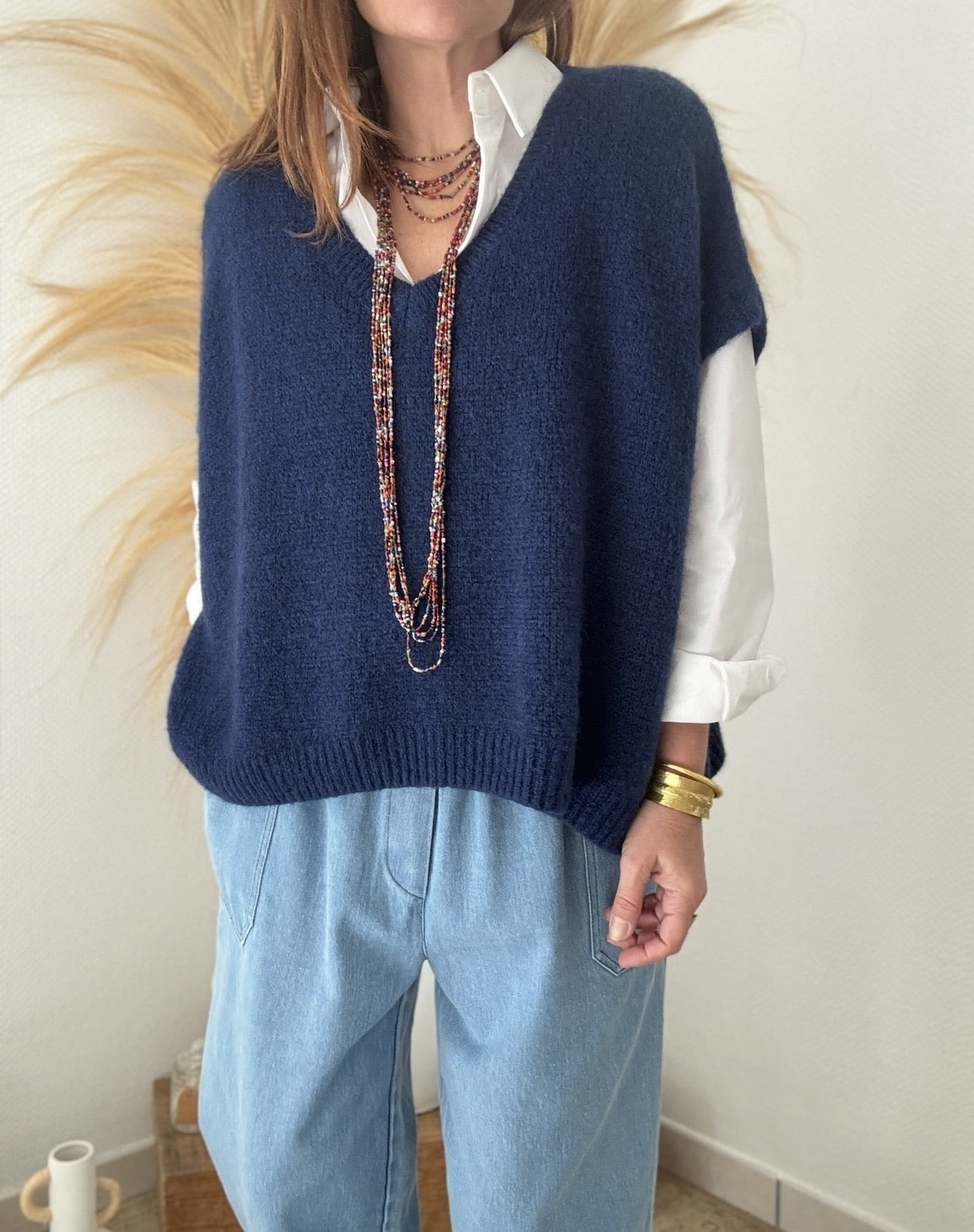 Pull oversize en kid mohair marine Noé – Image 5