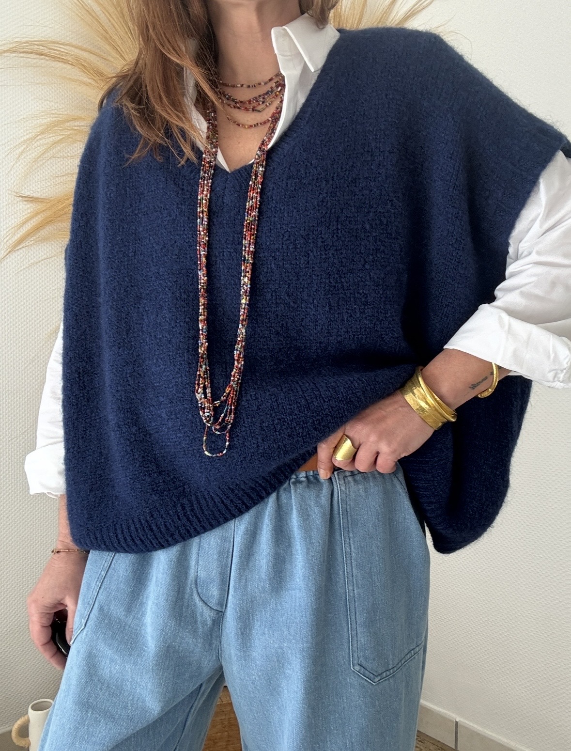 Pull oversize en kid mohair marine Noé – Image 4