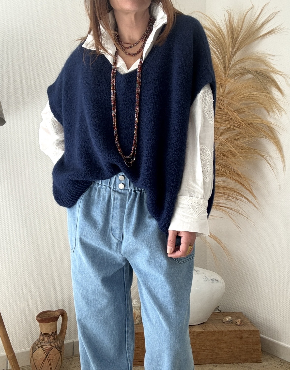 Pull oversize en kid mohair marine Noé – Image 3