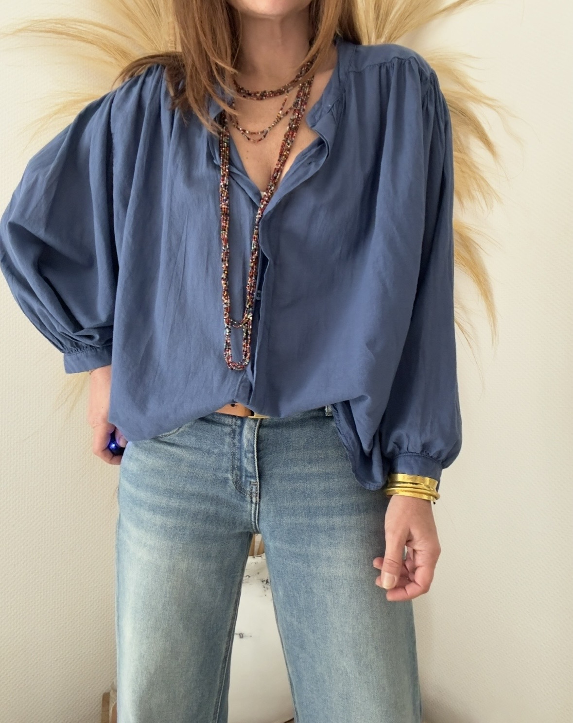 Chemise ample marine en voile de coton Gigi – Image 2