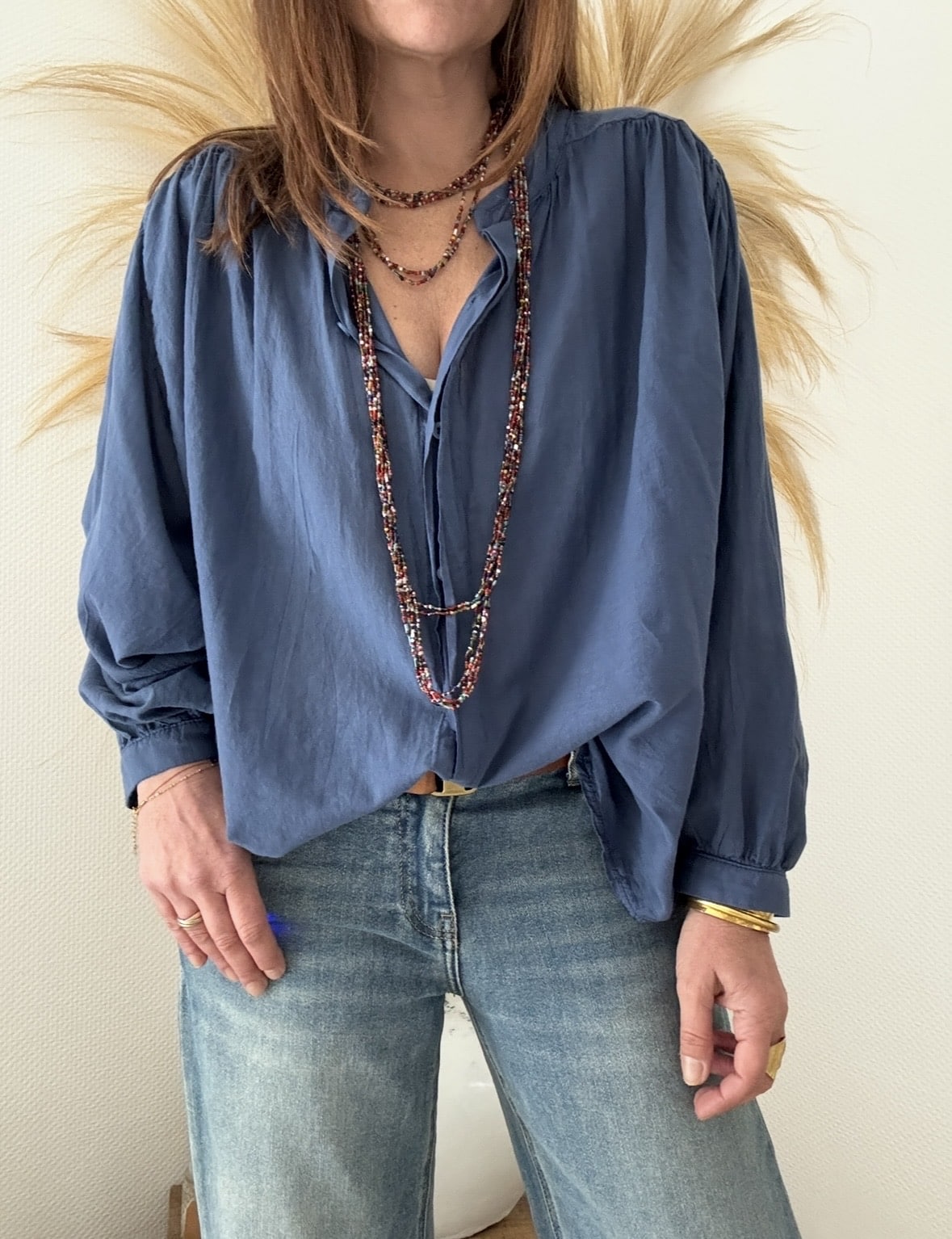 Chemise ample marine en voile de coton Gigi