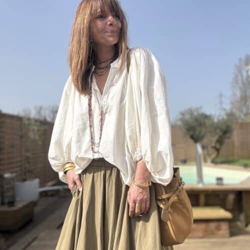 Blouse Gisèle en voile de coton écrue manches ballon