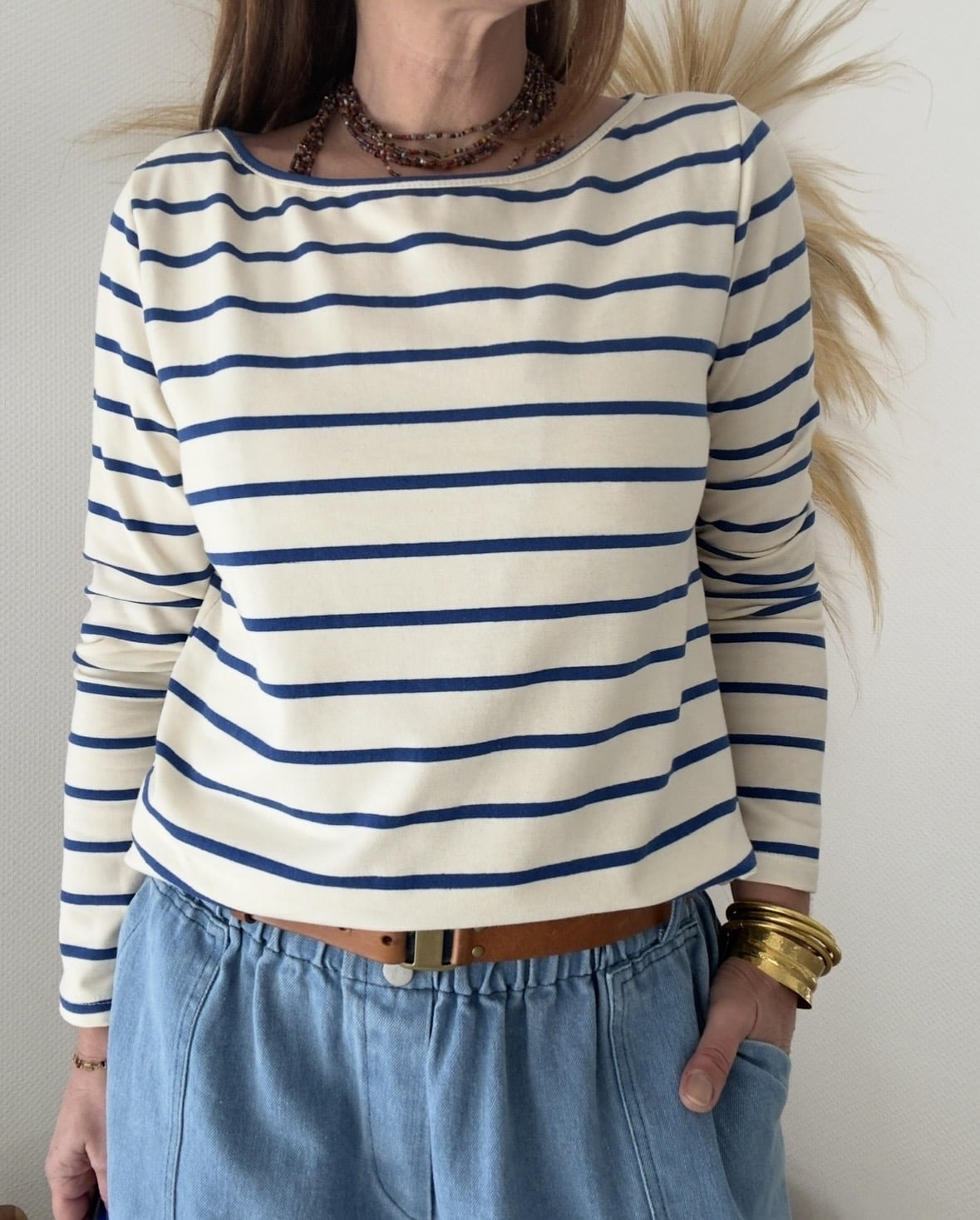 Marinière Auguste crème et bleu clair – Image 7