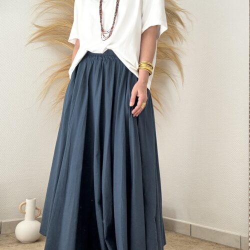 jupe longue Evy en voile de coton marine
