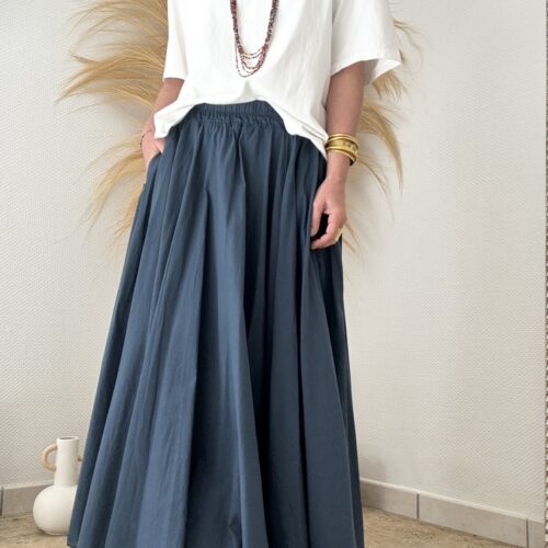 jupe longue Evy en voile de coton marine