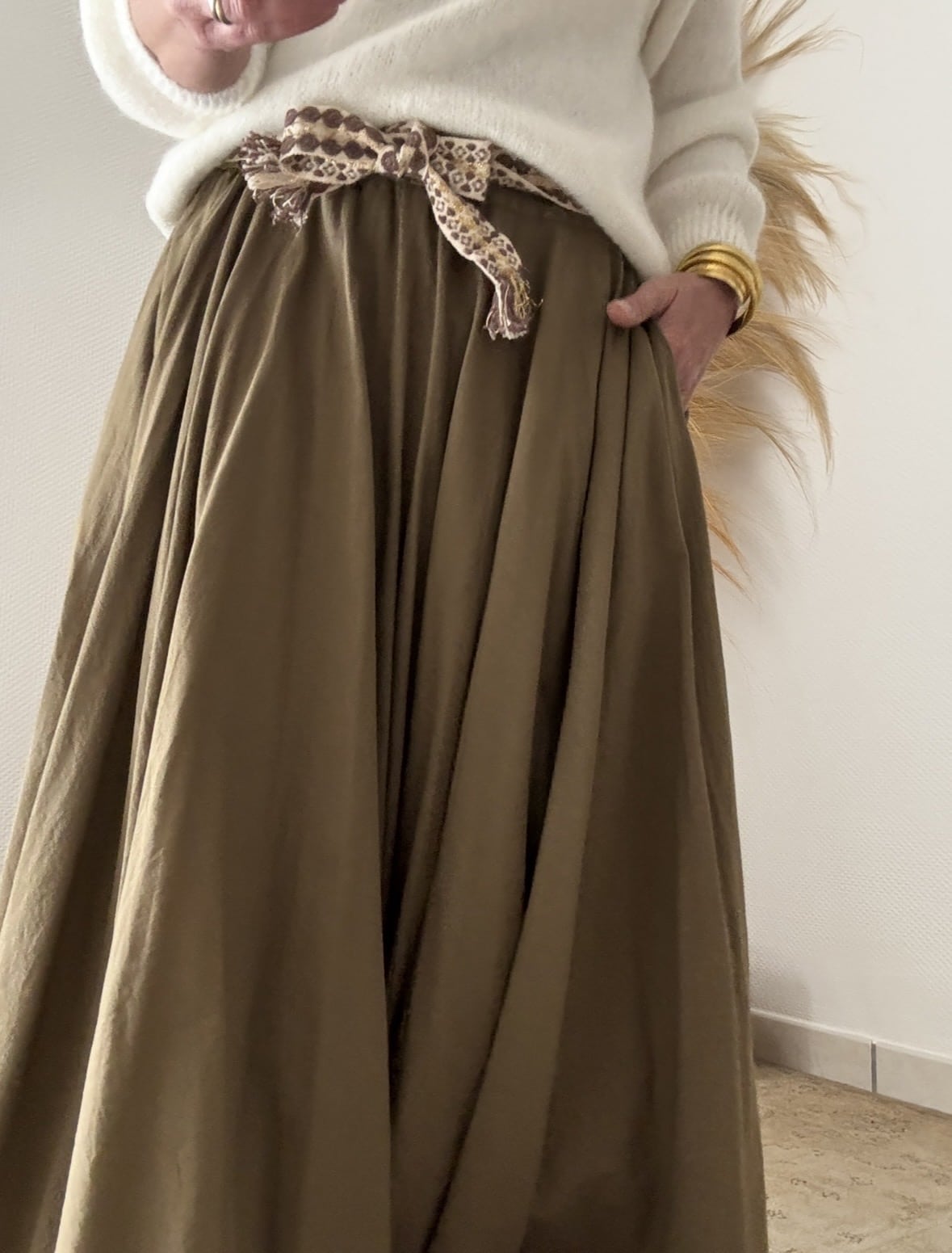 Jupe longue Evy en voile de coton vert agave – Image 6