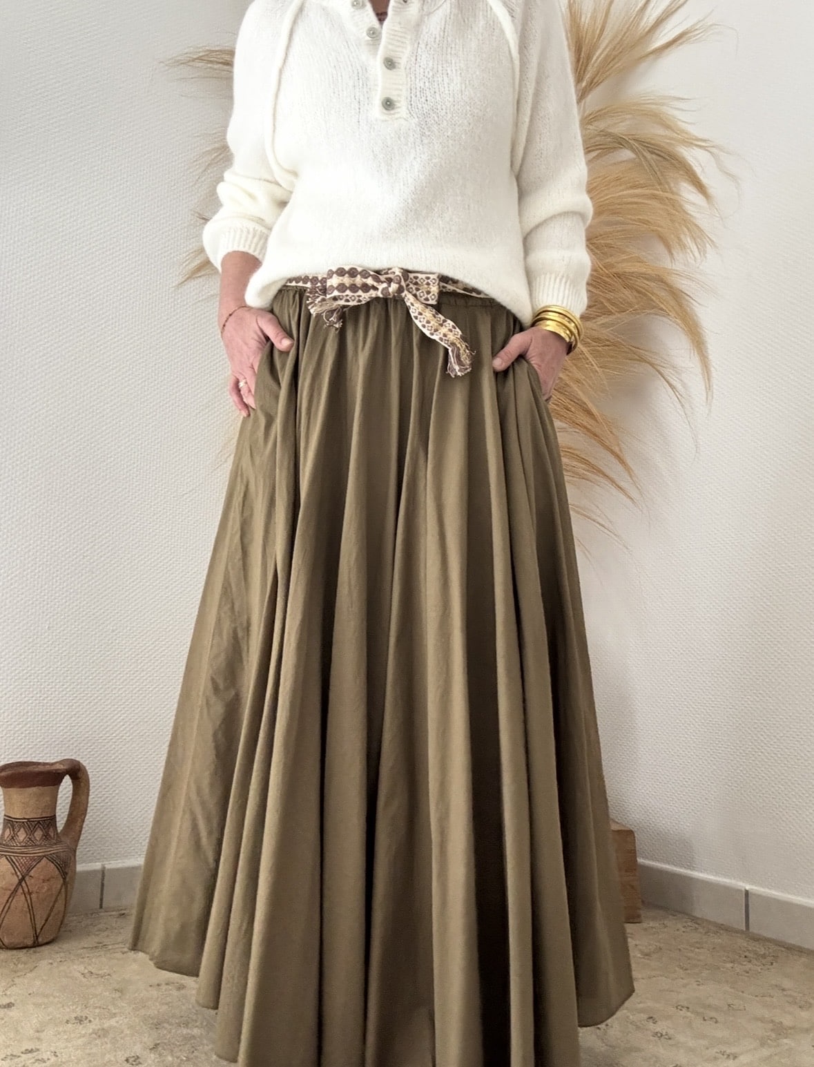 Jupe longue Evy en voile de coton vert agave – Image 5