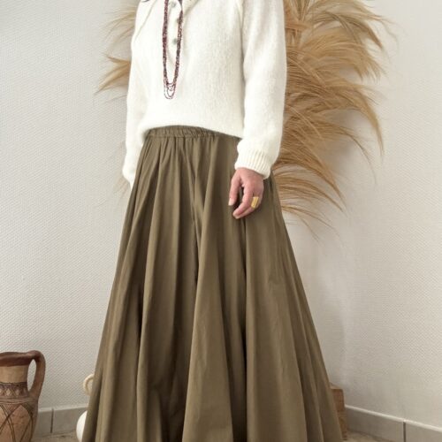 Jupe longue Evy en voile de coton vert agave