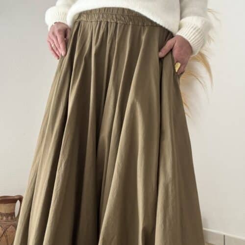 Jupe longue Evy en voile de coton vert agave