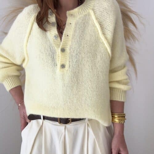 Pull Olivier jaune pastel manches raglan en kid mohair