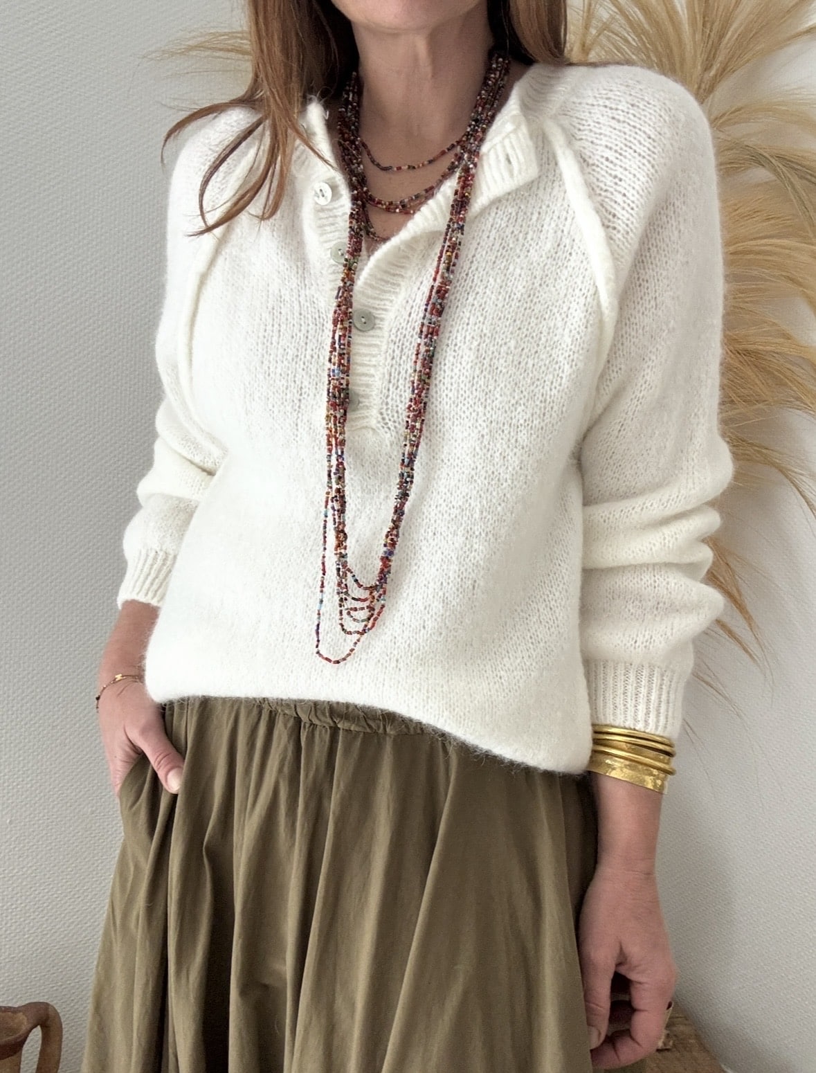 Pull Olivier écru manches raglan en kid mohair – Image 2