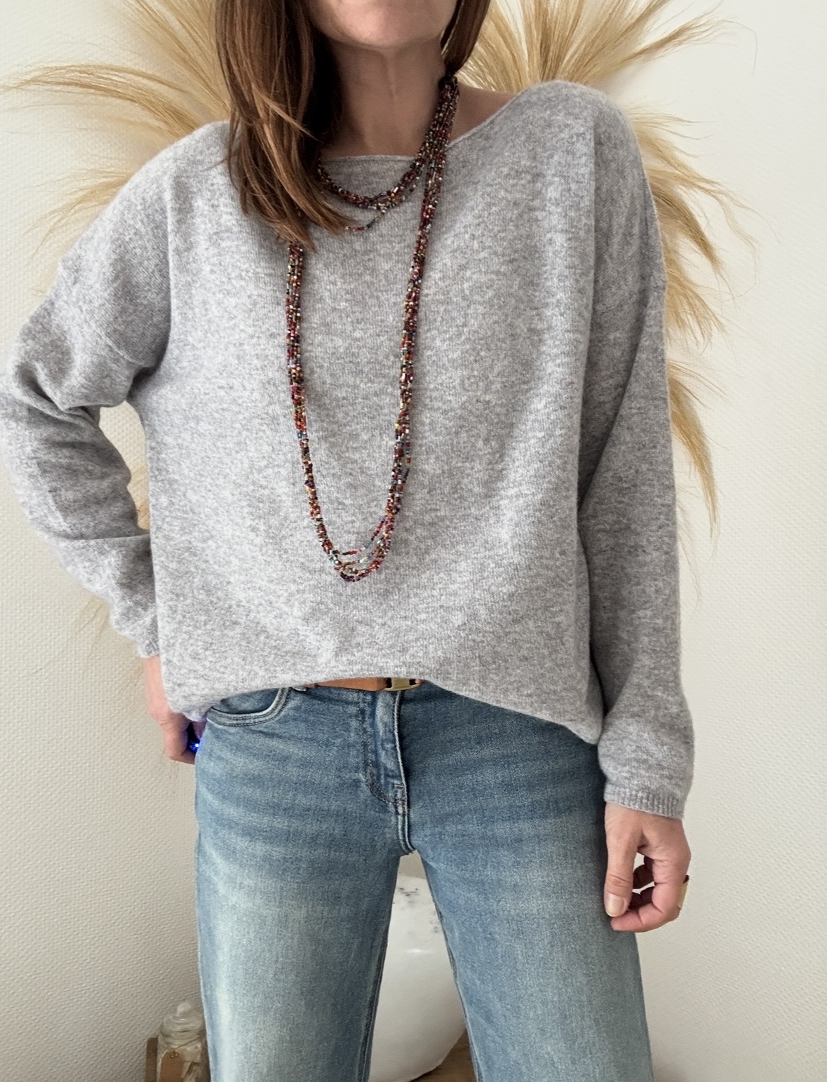 Pull fin Mady en laine vierge mérinos gris perle