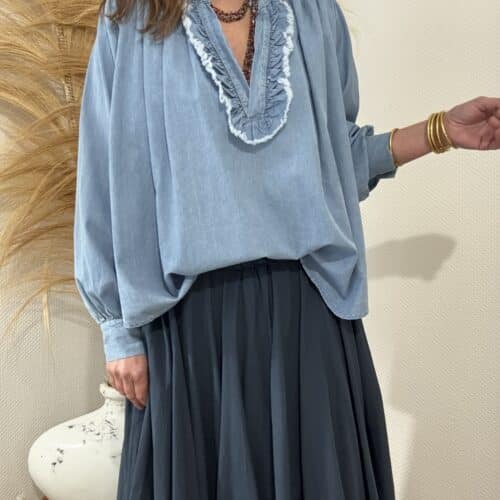Blouse Colline en denim col volanté