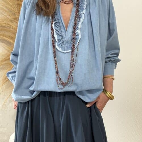 Blouse Colline en denim col volanté