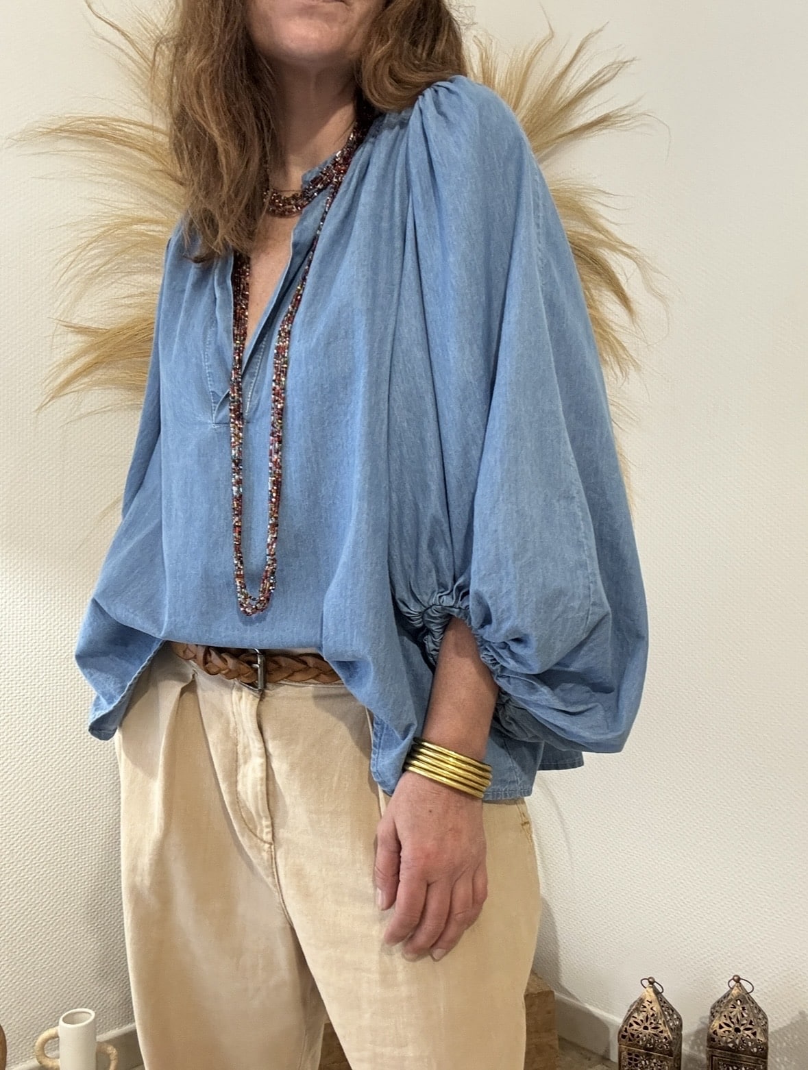 Blouse Julia ample en denim manches ballons