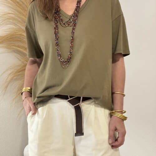 T-shirt Alfred en coton kaki col V