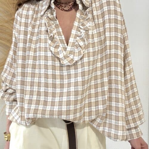 Blouse ample à carreaux beiges Liam