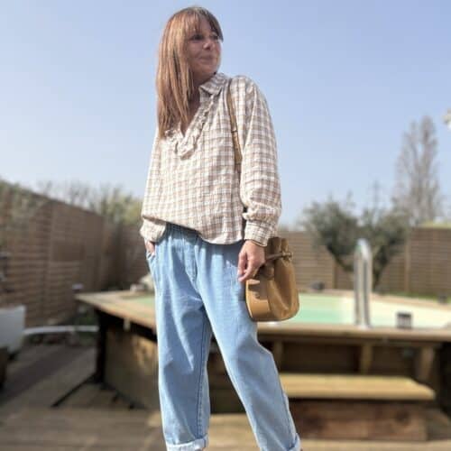 Blouse ample à carreaux beiges Liam