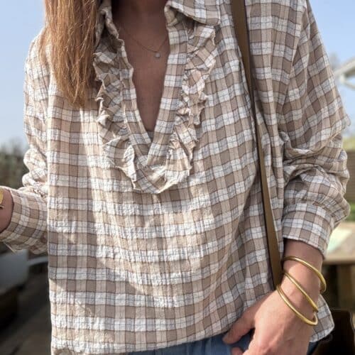 Blouse ample à carreaux beiges Liam