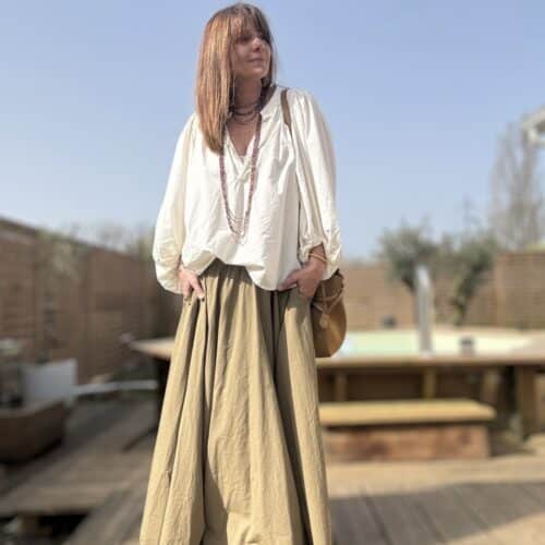 Jupe longue Evy en voile de coton vert agave