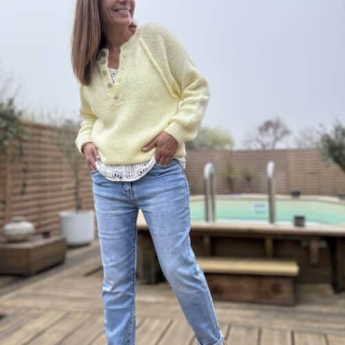 Pull Olivier jaune pastel manches raglan en baby alpaga