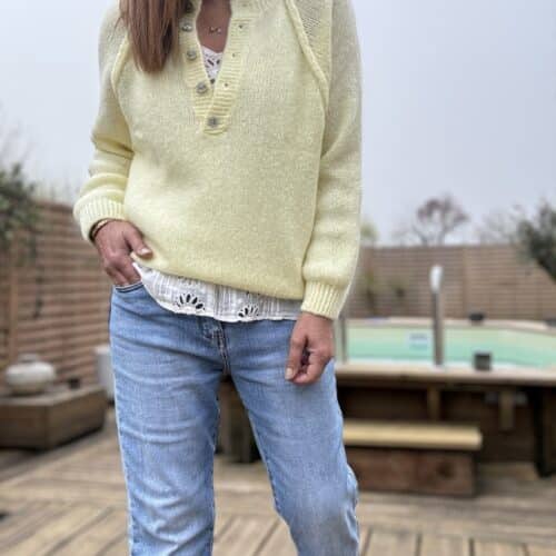 Pull Olivier jaune pastel manches raglan en baby alpaga