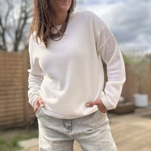 Pull fin Maddy en laine vierge mérinos écrue