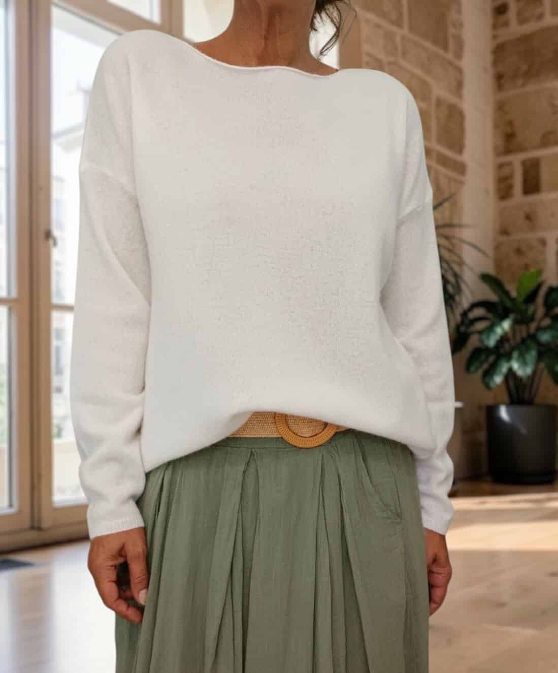 Pull fin Maddy en laine vierge mérinos écrue – Image 5