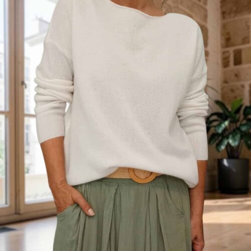 Pull fin Maddy en laine vierge mérinos écrue