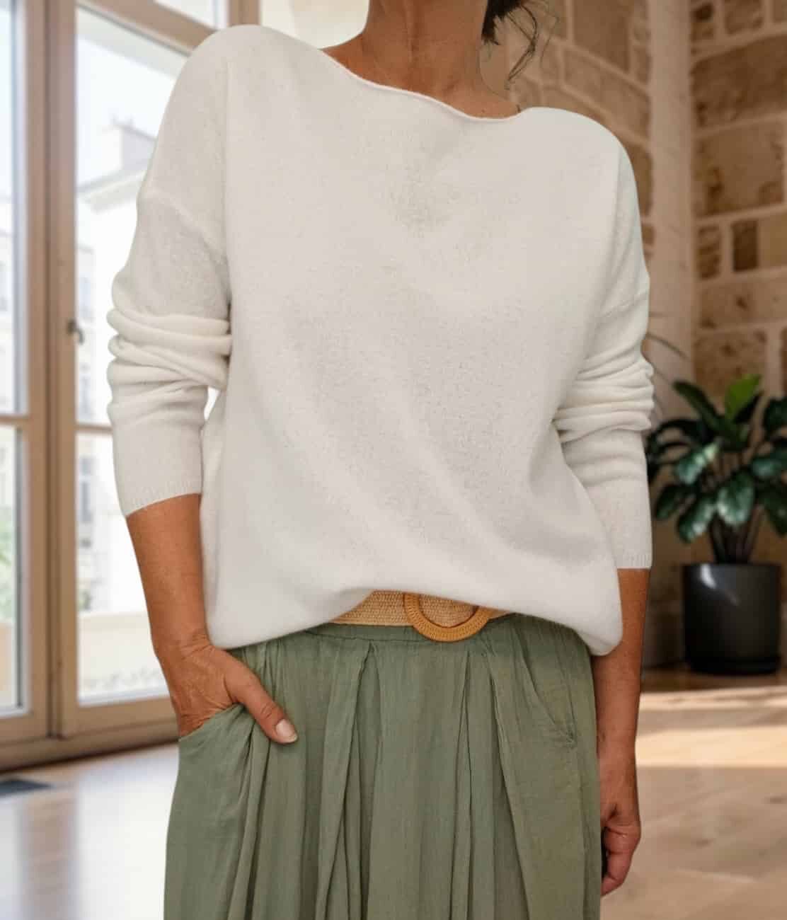 Pull fin Maddy en laine vierge mérinos écrue