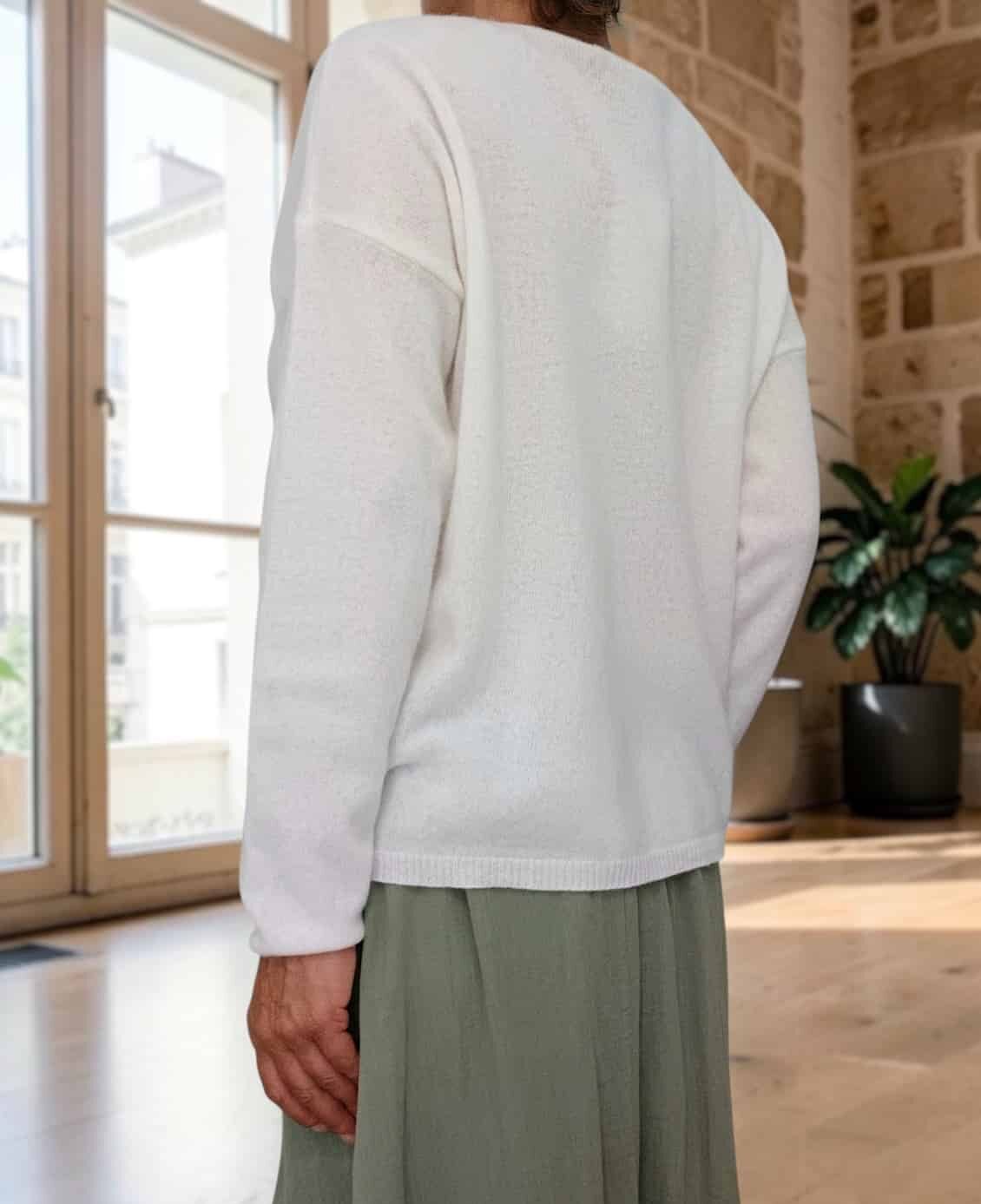 Pull fin Maddy en laine vierge mérinos écrue – Image 3