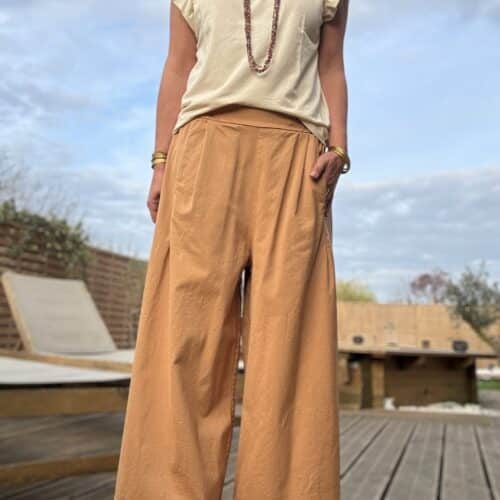 Pantalon large Edouard en coton camel