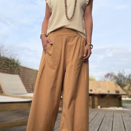 Pantalon large Edouard en coton camel