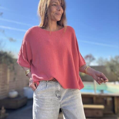Pull ample corail col bateau Nano