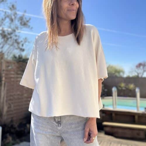 Pull ample écru col bateau Nano