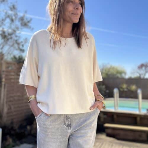 Pull ample écru col bateau Nano