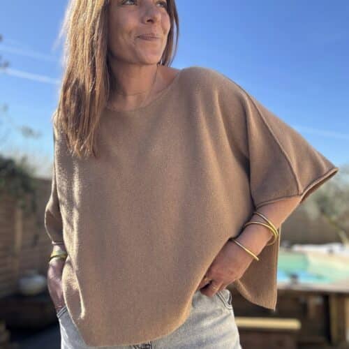 Pull ample camel col bateau Nano