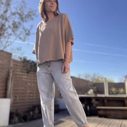 Pull ample camel col bateau Nano