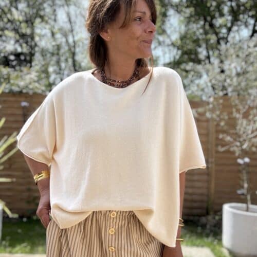 Pull ample écru col bateau Nano