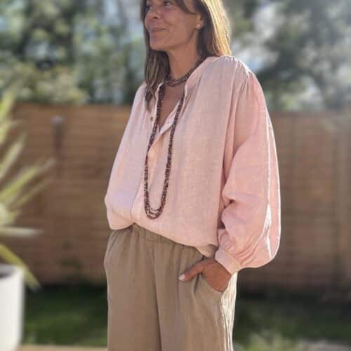 chemise ample en lin rose poudré Lévana