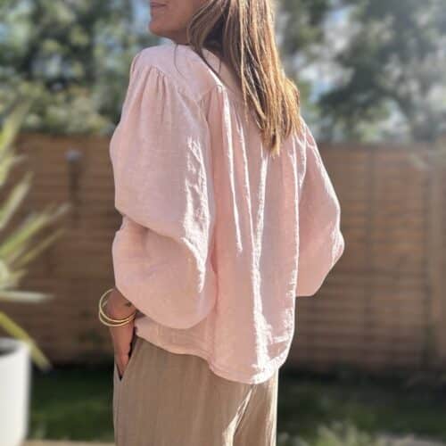 chemise ample en lin rose poudré Lévana