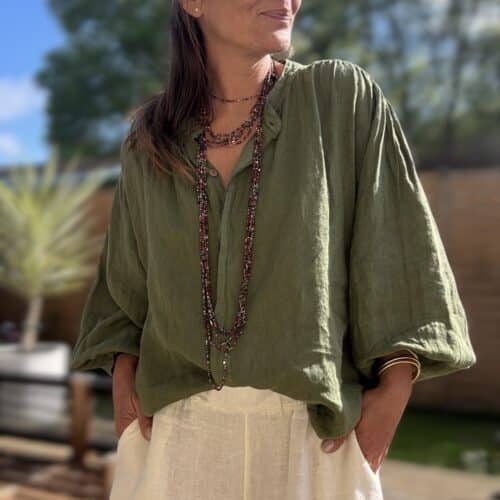 chemise ample en lin kaki Lévana