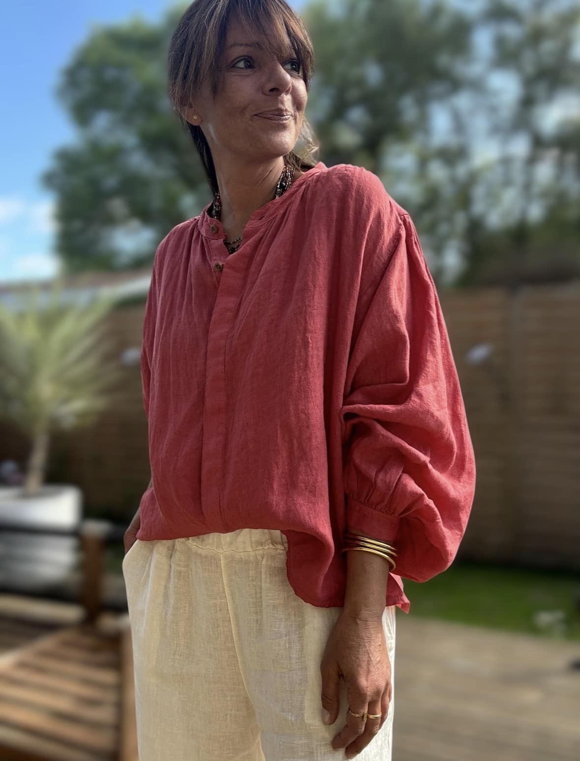 chemise ample en lin terracotta Lévana – Image 5