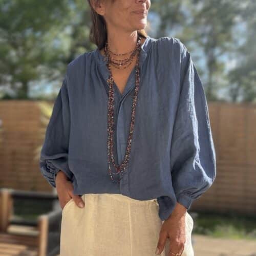 chemise ample en lin marine Lévana